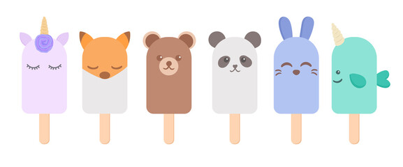 Ice cream set with different animals, vector