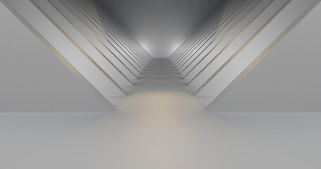Empty gray corridor architectural style. 3d rendering.