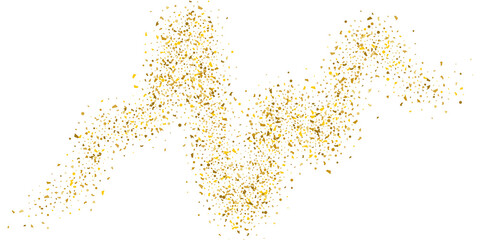 Golden glitter confetti on a white background. Illustration of a drop of shiny particles.