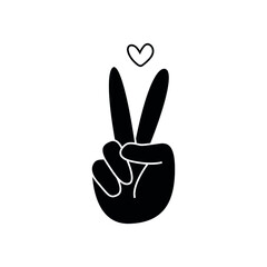 Minimalistic peace sign with two fingers and heart