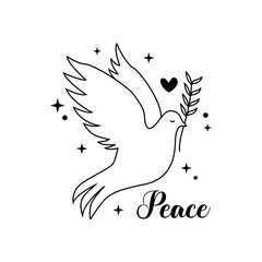 Peace dove illustration with stars and heart