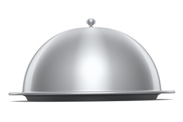Silver tray with cloche ready to serve isolated on white background