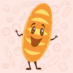Isolated happy bread cute cartoon Vector