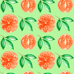 seamless pattern watercolor orange fruit