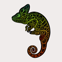 Gradation of Chameleon zentangle arts. isolated on a white background