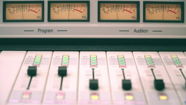 Radio Station - Mixer board control and VU Audio Meters. The retro analog VU meter scale