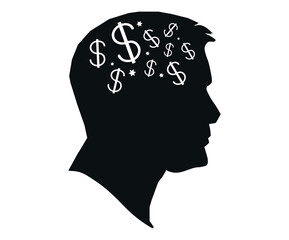 The idea to earn money. the silhouette of a human head with a dollar.