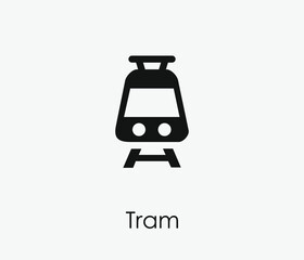 Tram vector icon. Editable stroke. Symbol in Line Art Style for Design, Presentation, Website or Apps Elements, Logo. Pixel vector graphics - Vector