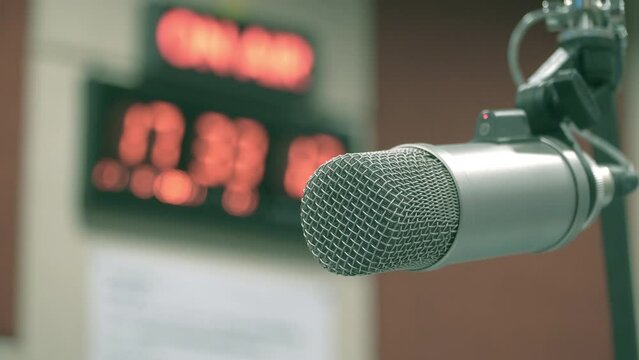 Close up of Professional broadcasting condenser microphone at the radio station