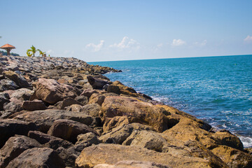 Coastal rocks with blue sea.