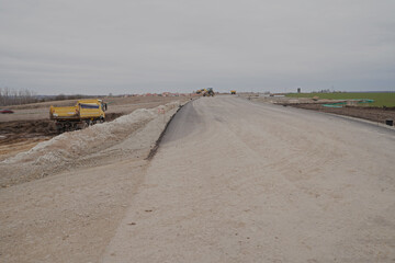 Road construction work on a section of motorway in detail