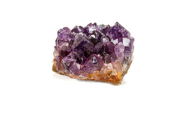 Amethyst Crystal Druse  macro mineral on white background