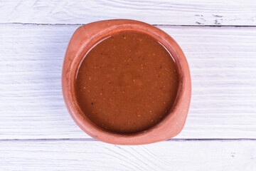 Mix of exotic and colorful sauces, spicy tropical flavors of the Colombian Pacific
