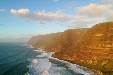 Sunset on the Nā Pali Coast, Kauai, Hawaii Mist