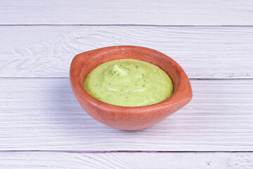 Mix of exotic and colorful sauces, spicy tropical flavors of the Colombian Pacific