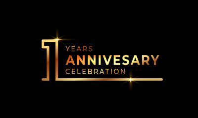 1 Year Anniversary Celebration Logotype with Golden Colored Font Numbers Made of One Connected Line for Celebration Event, Wedding, Greeting card, and Invitation Isolated on Dark Background