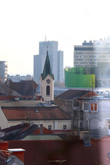 Various historic and contemporary buildings in downtown Zagreb, Croatia.