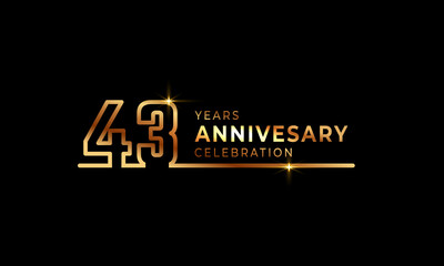 43 Year Anniversary Celebration Logotype with Golden Colored Font Numbers Made of One Connected Line for Celebration Event, Wedding, Greeting card, and Invitation Isolated on Dark Background
