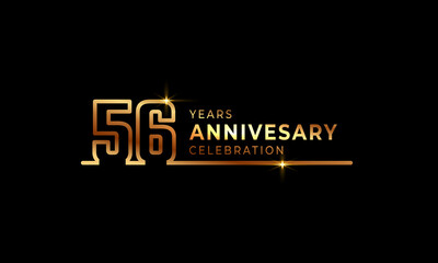 56 Year Anniversary Celebration Logotype with Golden Colored Font Numbers Made of One Connected Line for Celebration Event, Wedding, Greeting card, and Invitation Isolated on Dark Background