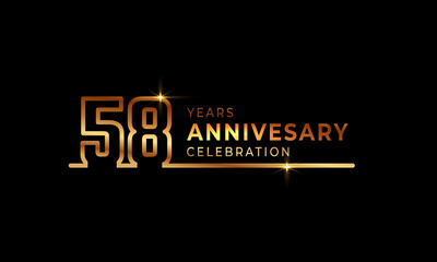 58 Year Anniversary Celebration Logotype with Golden Colored Font Numbers Made of One Connected Line for Celebration Event, Wedding, Greeting card, and Invitation Isolated on Dark Background