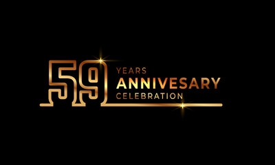 59 Year Anniversary Celebration Logotype with Golden Colored Font Numbers Made of One Connected Line for Celebration Event, Wedding, Greeting card, and Invitation Isolated on Dark Background