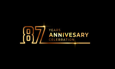 87 Year Anniversary Celebration Logotype with Golden Colored Font Numbers Made of One Connected Line for Celebration Event, Wedding, Greeting card, and Invitation Isolated on Dark Background