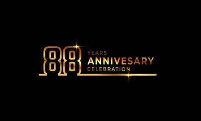 88 Year Anniversary Celebration Logotype with Golden Colored Font Numbers Made of One Connected Line for Celebration Event, Wedding, Greeting card, and Invitation Isolated on Dark Background