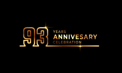 93 Year Anniversary Celebration Logotype with Golden Colored Font Numbers Made of One Connected Line for Celebration Event, Wedding, Greeting card, and Invitation Isolated on Dark Background