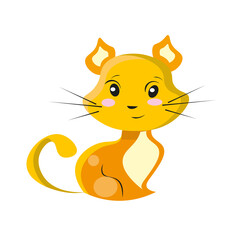 Cute red kitten, bright kawaii flat   illustration. Unique cat character suitable for baby products.