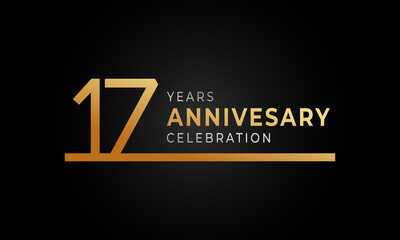 17 Year Anniversary Celebration Logotype with Single Line Golden and Silver Color for Celebration Event, Wedding, Greeting card, and Invitation Isolated on Black Background