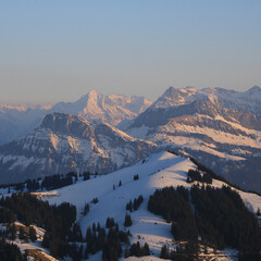 Mountains in golden evening light. View from Rigi Kulm.