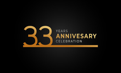 33 Year Anniversary Celebration Logotype with Single Line Golden and Silver Color for Celebration Event, Wedding, Greeting card, and Invitation Isolated on Black Background