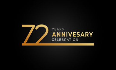 72 Year Anniversary Celebration Logotype with Single Line Golden and Silver Color for Celebration Event, Wedding, Greeting card, and Invitation Isolated on Black Background