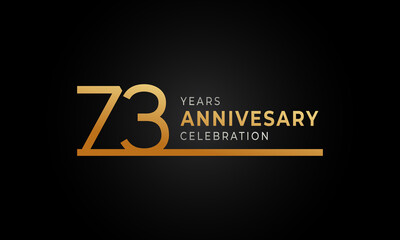 73 Year Anniversary Celebration Logotype with Single Line Golden and Silver Color for Celebration Event, Wedding, Greeting card, and Invitation Isolated on Black Background