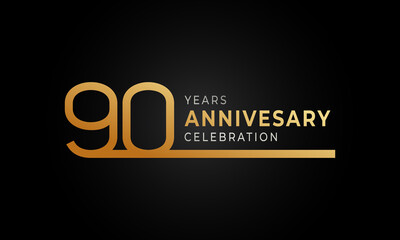 90 Year Anniversary Celebration Logotype with Single Line Golden and Silver Color for Celebration Event, Wedding, Greeting card, and Invitation Isolated on Black Background