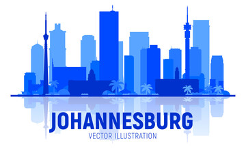 Naklejka premium Johannesburg, ( South Africa ) silhouette skyline vector illustration white background. Business travel and tourism concept with modern buildings. Image for presentation, banner, web site.