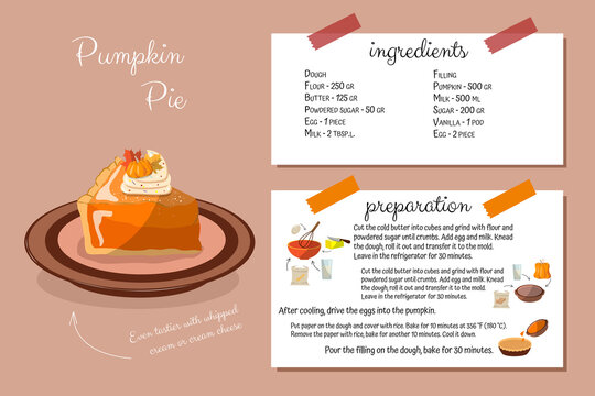 Pumpkin pie recipe. Step-by-step cooking with ingredients, home cookbook. Cooking is simple. Thanksgiving Day