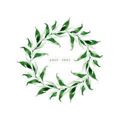 Watercolour green floral wreath with leaves