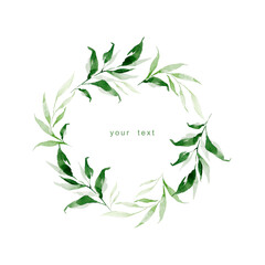 Obraz premium Watercolour green floral wreath with leaves