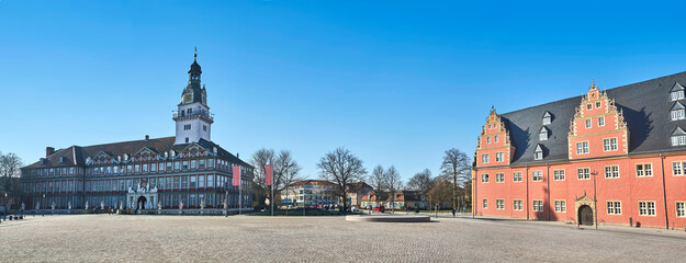 Schlossplatz von Wolfenbüttel mit Schloss und Zeughaus, in Norddeutschland, Niedersachsen,