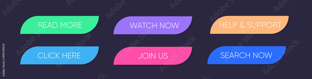 Poster set of multi-colored buttons using the gradient for websites and social pages.