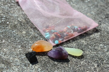 Tourmaline, calcite, Jade, Amethyst purple healing stones