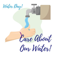 Pair of hands washing on a water faucet Water day Vector