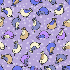 Seamless pattern with funny colorful birds. Color flat vector illustration with little cartoon bird. Cute characters. Template design for invitation, poster, card, flyer, textile, fabric for kids