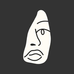 Abstract face, piece of statue. Portrait in a minimalist style. Black and white colors. Flat design, cartoon, vector illustration. All elements are isolated.