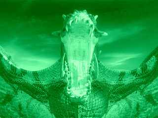 monster dragon on desert with jaws wide open