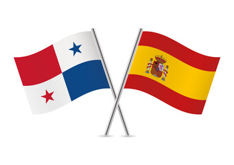 Panama and Spain crossed flags. Panamanian and Spanish flags, isolated on white background. Vector icon set. Vector illustration.