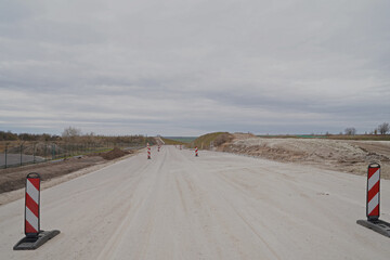Road construction work on a section of motorway in detail