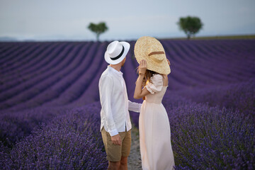 Young couple in a lavender field in provence