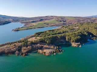 Aerial view of Dyakovo Reservoir, Bulgaria